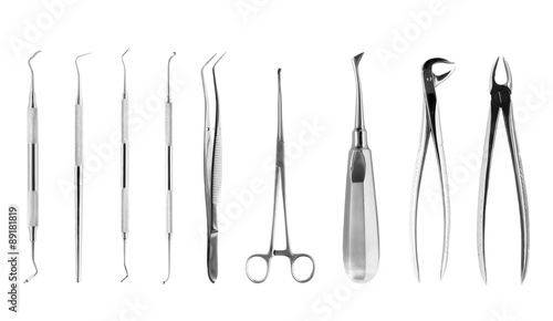 Set of dental tools isolated on white, with clipping path