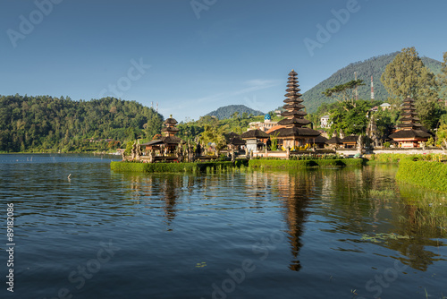 pond front view of Pura Ulun Danu temple on a lake Beratan, Bali, Indonesia
