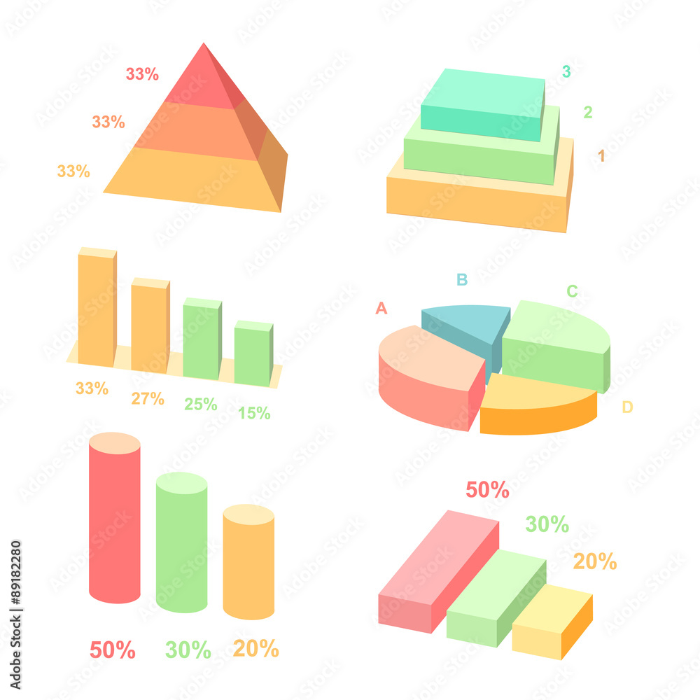 Isometric 3d vector charts. layers graphs and pyramid diagram Stock ...