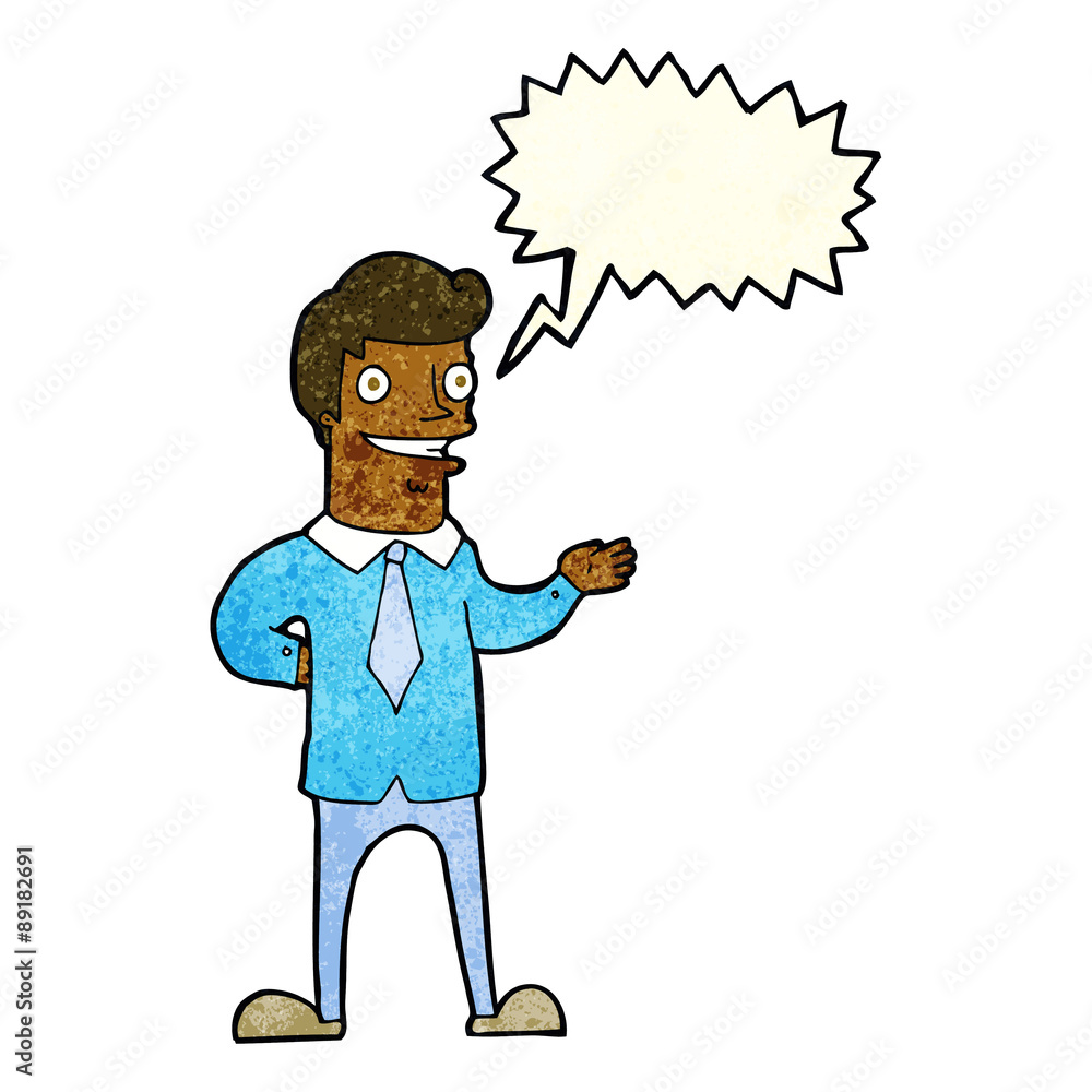 Fototapeta premium cartoon salesman with speech bubble
