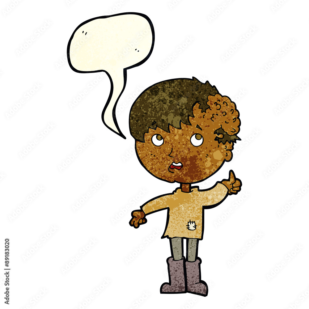 cartoon boy with growth on head with speech bubble cartoon boy with growth on head with speech bubble