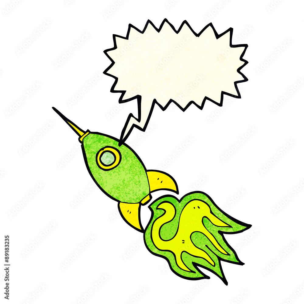 Fototapeta premium cartoon space rocket with speech bubble