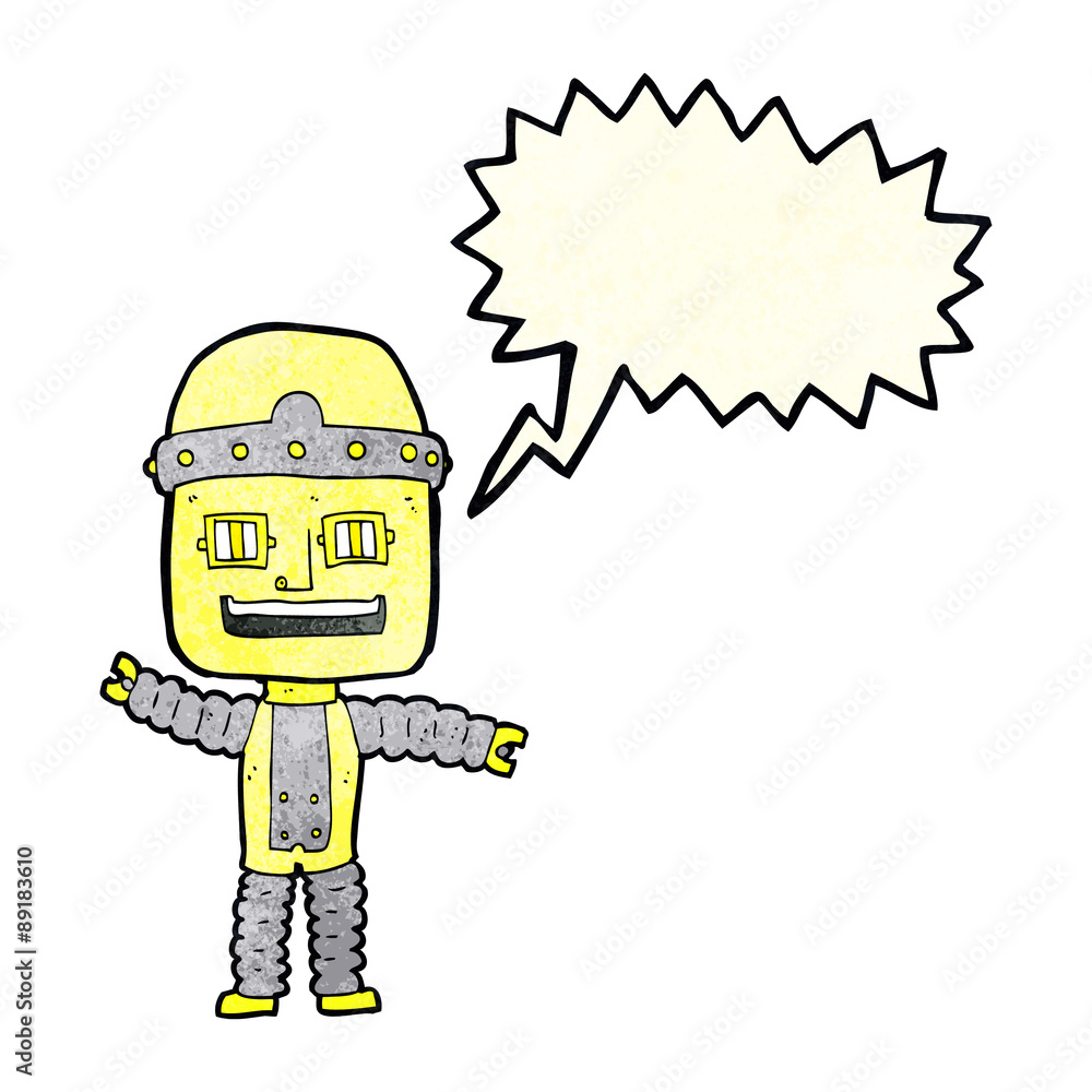 cartoon waving robot with speech bubble cartoon waving robot with speech bubble