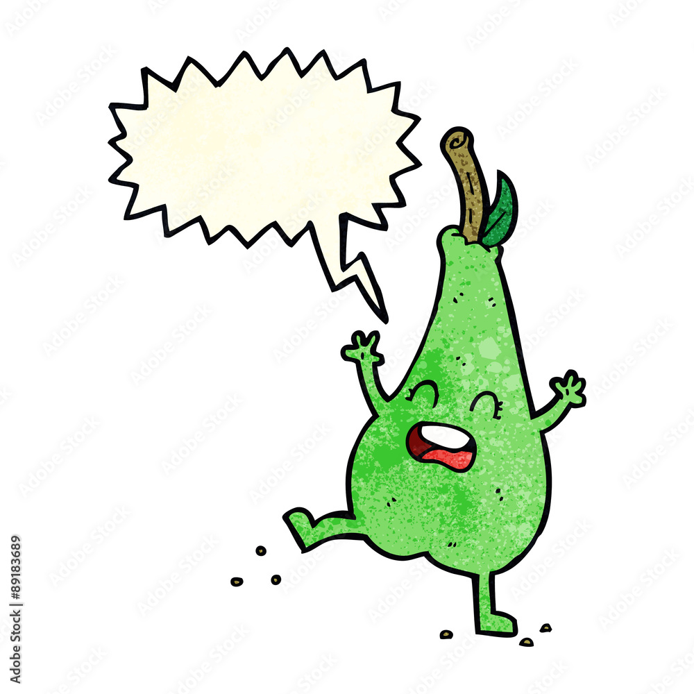 cartoon happy dancing pear with speech bubble cartoon happy dancing pear with speech bubble