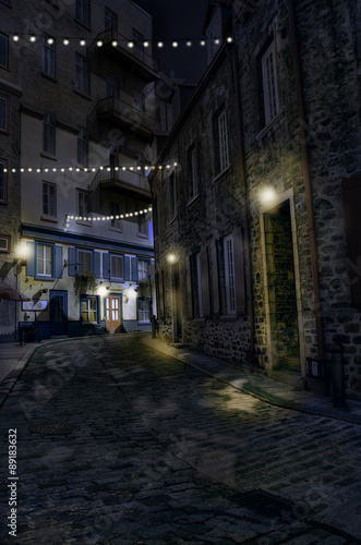 Old Quebec street at night,hdr.