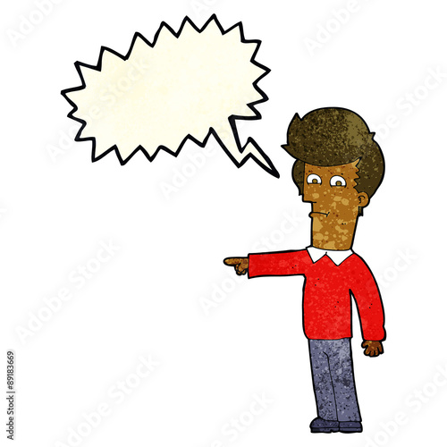 cartoon man pointing with speech bubble