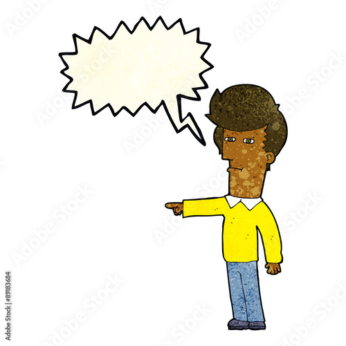 cartoon man blaming with speech bubble
