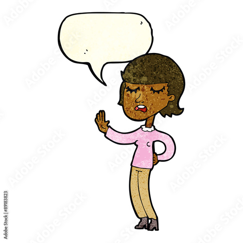 cartoon woman ignoring with speech bubble