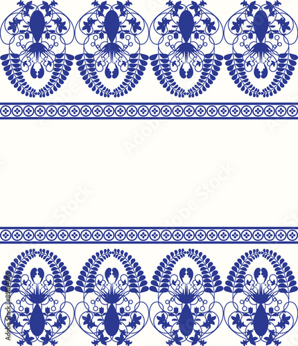 Gzhel style border pattern. Blue porcelain russian or chinese