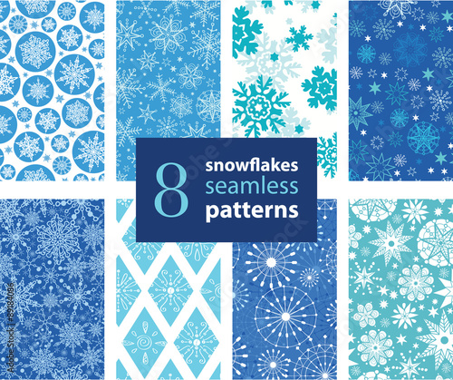 Vector Snowflakes Hand Drawn 8 Set Seamless Pattern