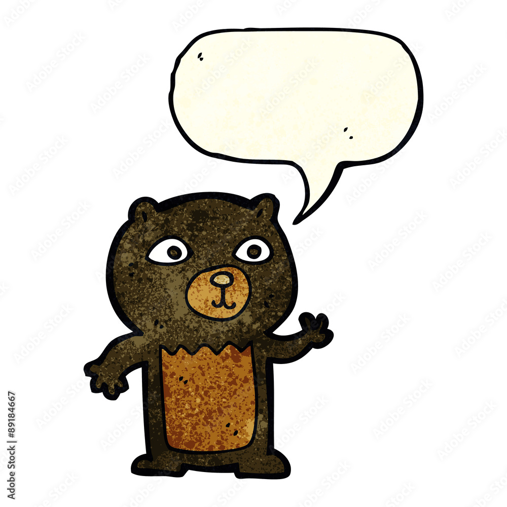 cartoon waving black bear cub with speech bubble cartoon waving black bear cub with speech bubble