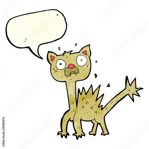cartoon scared cat with speech bubble