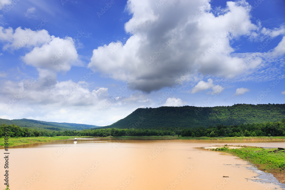 View of the reservoir dam, landscape View of the reservoir dam, landscape