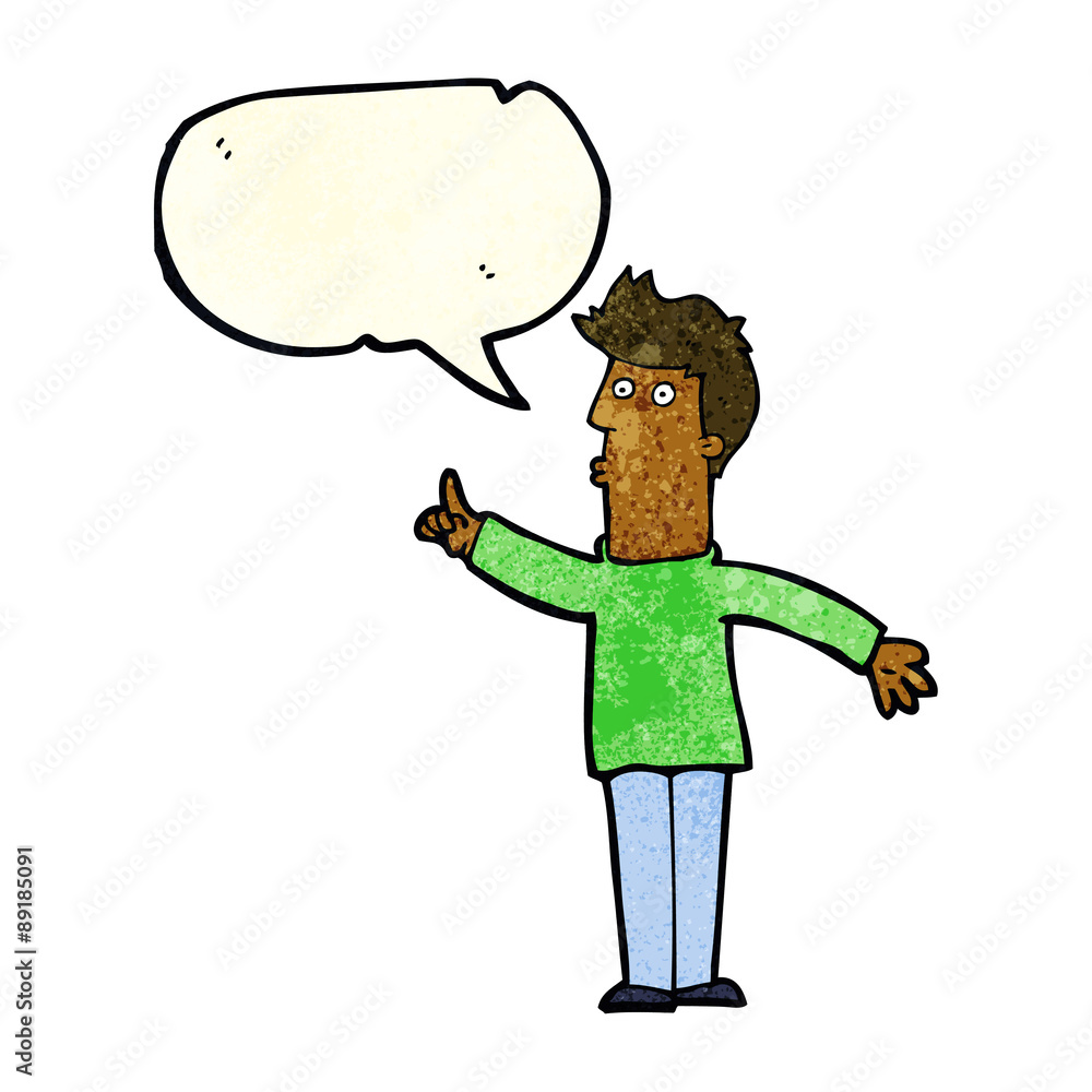 Fototapeta premium cartoon man advising caution with speech bubble