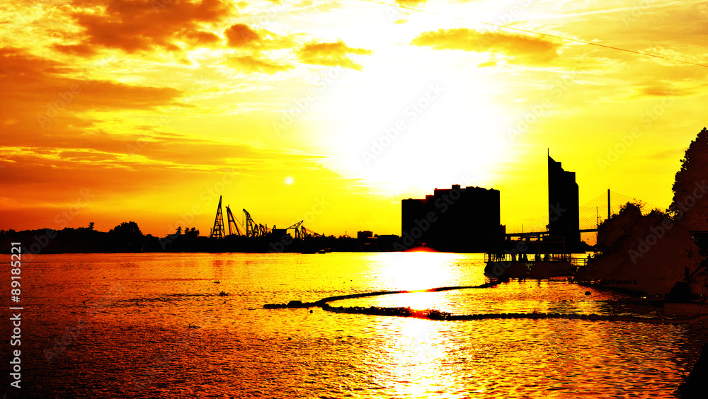 View sun set of Chao Phraya River