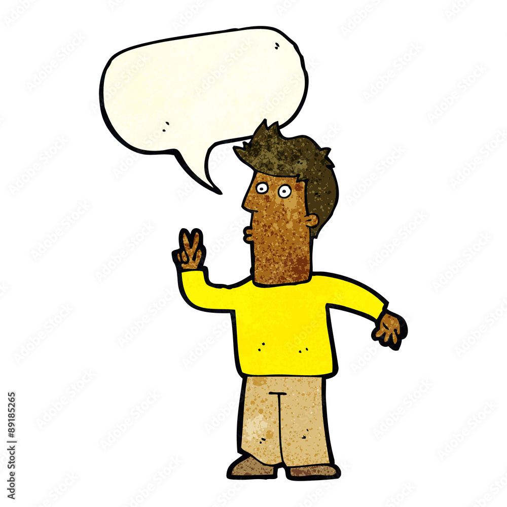 Fototapeta premium cartoon man giving peace sign with speech bubble