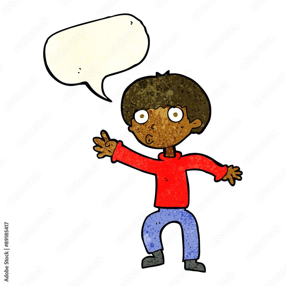 cartoon boy waving warning with speech bubble cartoon boy waving warning with speech bubble
