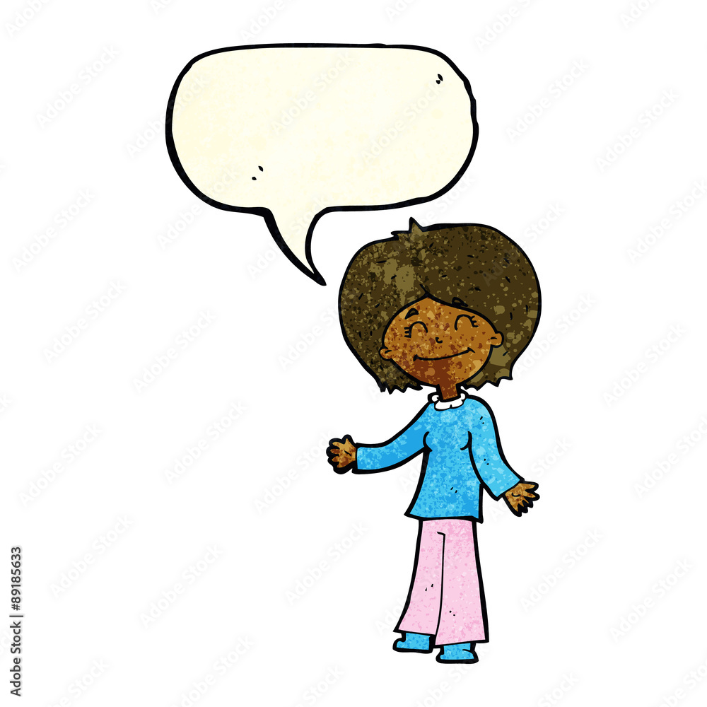 cartoon happy woman with speech bubble cartoon happy woman with speech bubble
