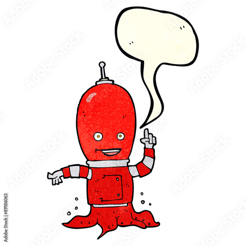 cartoon alien spaceman with speech bubble