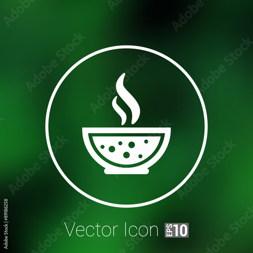 Bowl of Hot Soup with spoon Line Art. Icon isolated photo