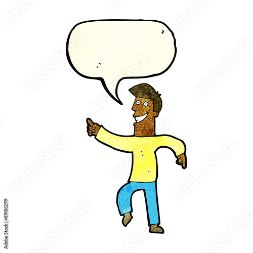 cartoon grinning man with speech bubble