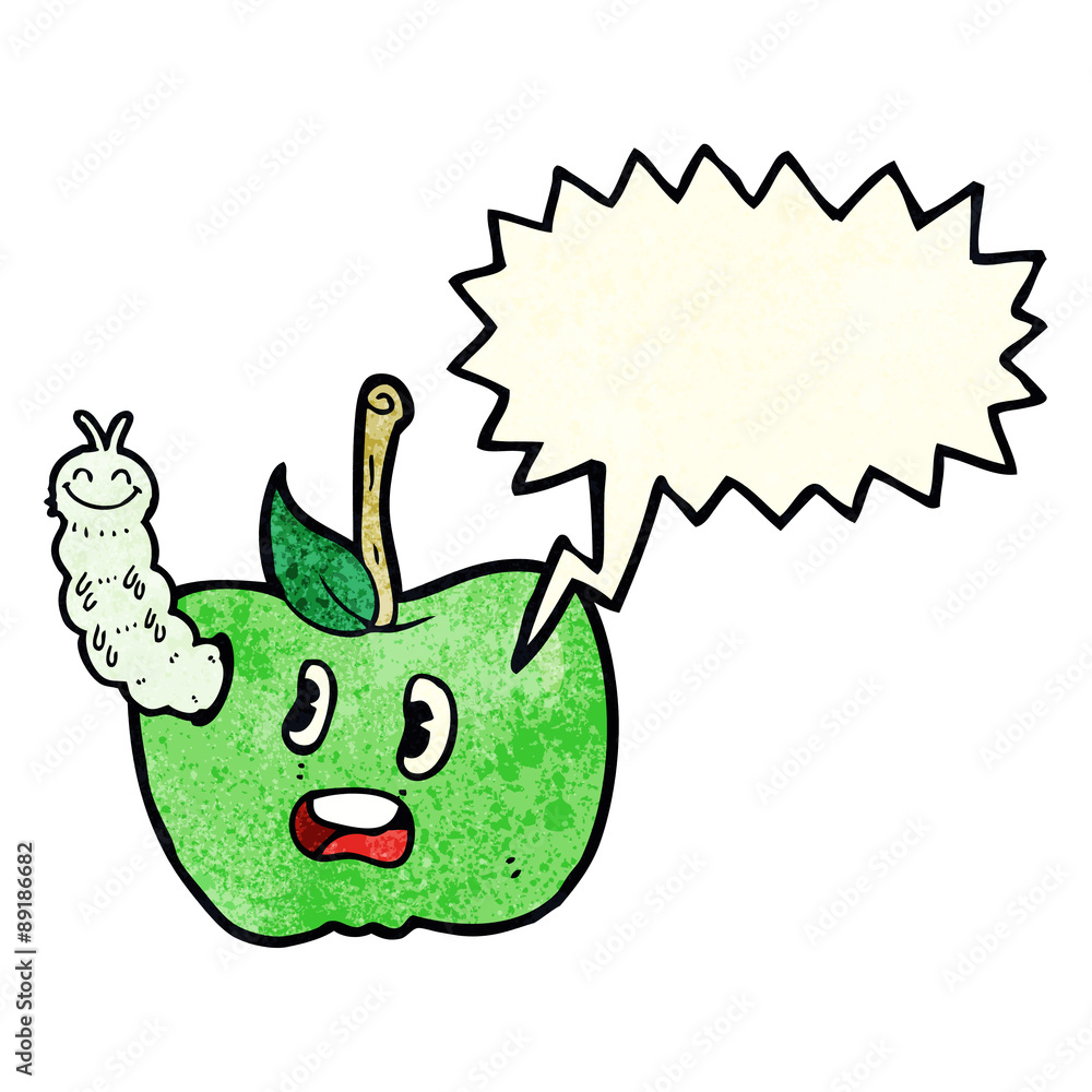 cartoon apple with bug with speech bubble cartoon apple with bug with speech bubble