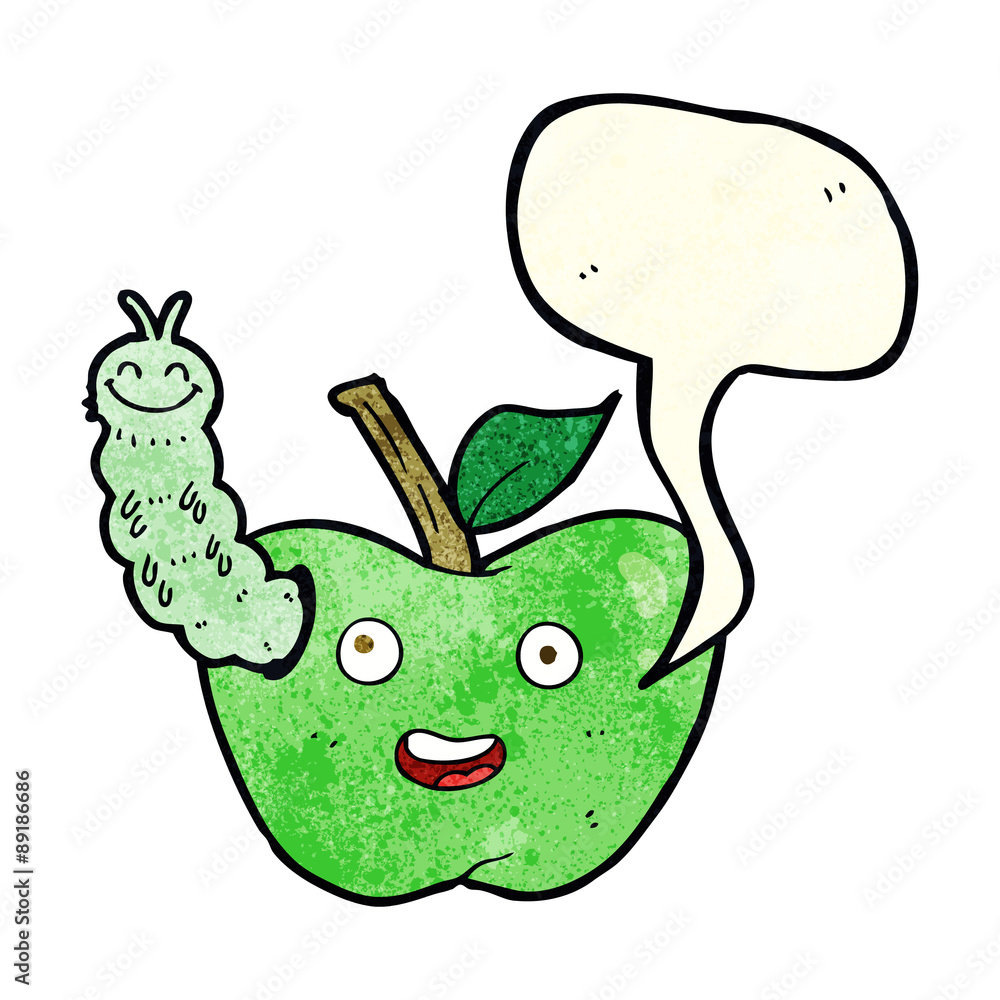 cartoon apple with bug with speech bubble cartoon apple with bug with speech bubble