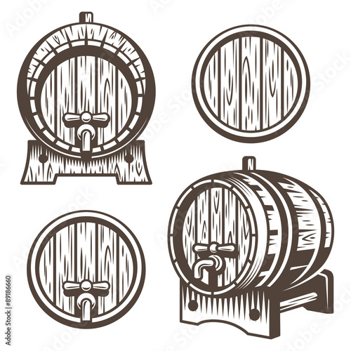 Set of vintage wooden barrels