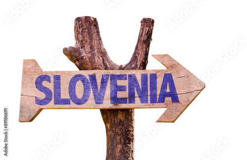 Slovenia wooden sign isolated on white background photo