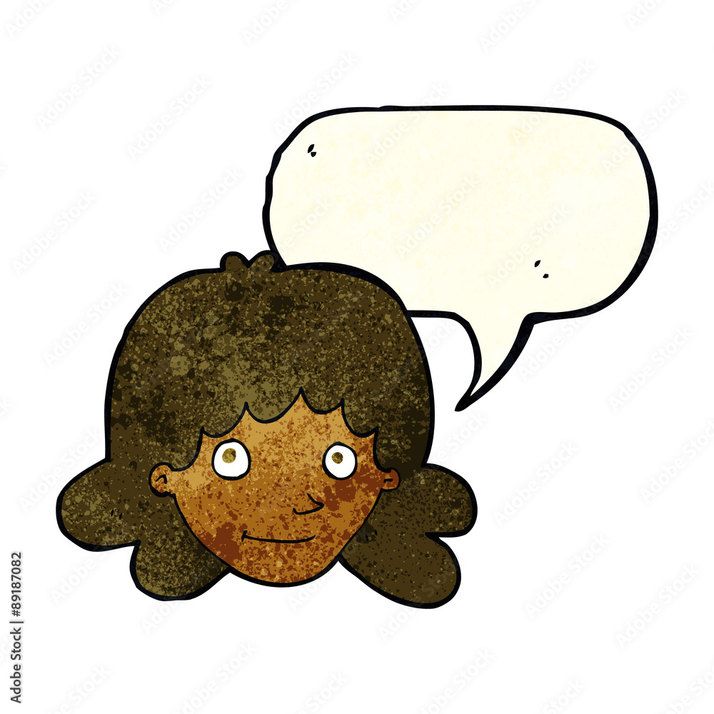 cartoon happy female face with speech bubble cartoon happy female face with speech bubble