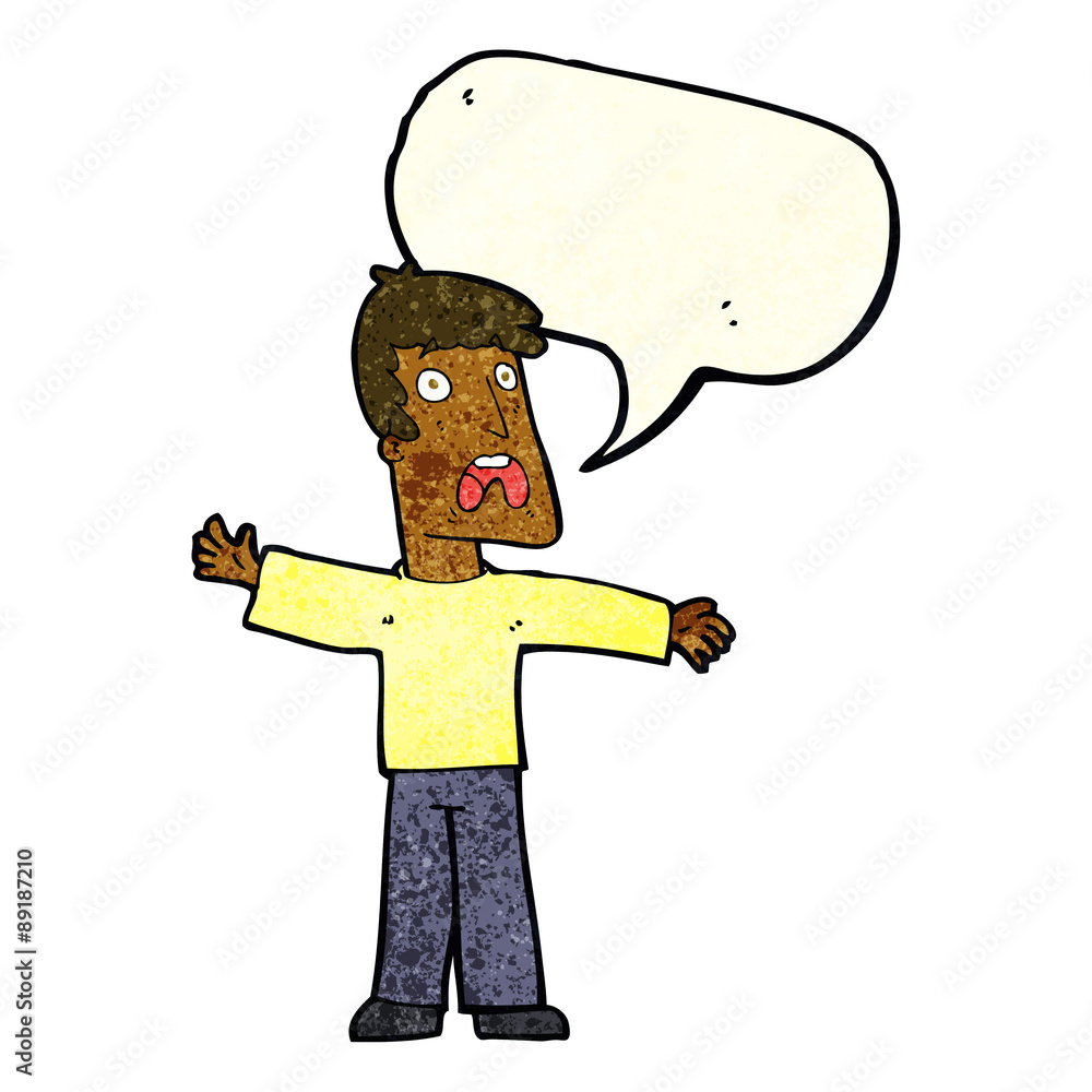 Fototapeta premium cartoon frightened man with speech bubble