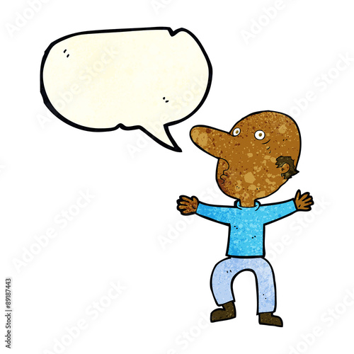 cartoon worried middle aged man with speech bubble