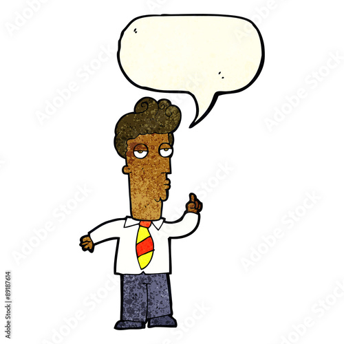 cartoon bored man asking question with speech bubble