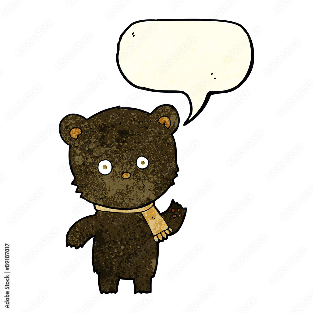 cartoon waving black bear with speech bubble cartoon waving black bear with speech bubble