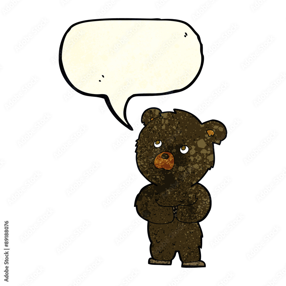 cartoon black bear cub with speech bubble cartoon black bear cub with speech bubble