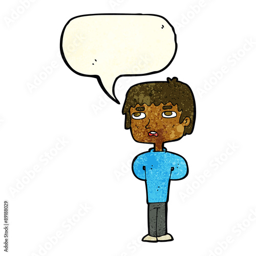 cartoon unhappy man with speech bubble