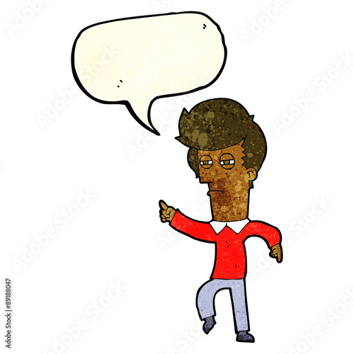 cartoon man accusing with speech bubble