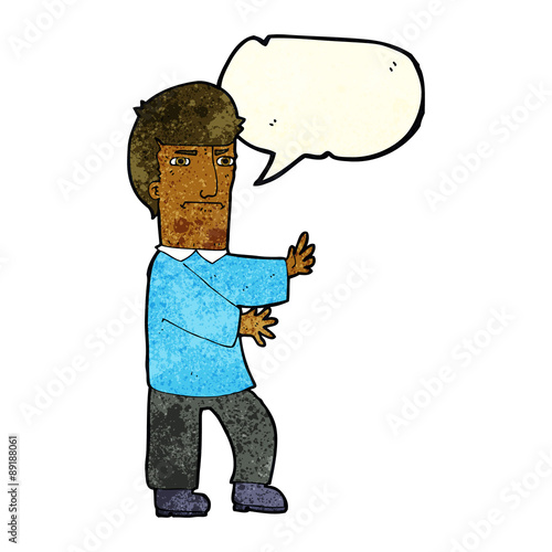 cartoon grumpy man with speech bubble
