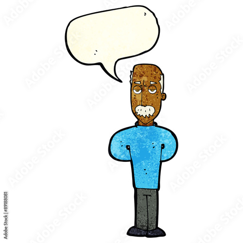cartoon annoyed balding man with speech bubble