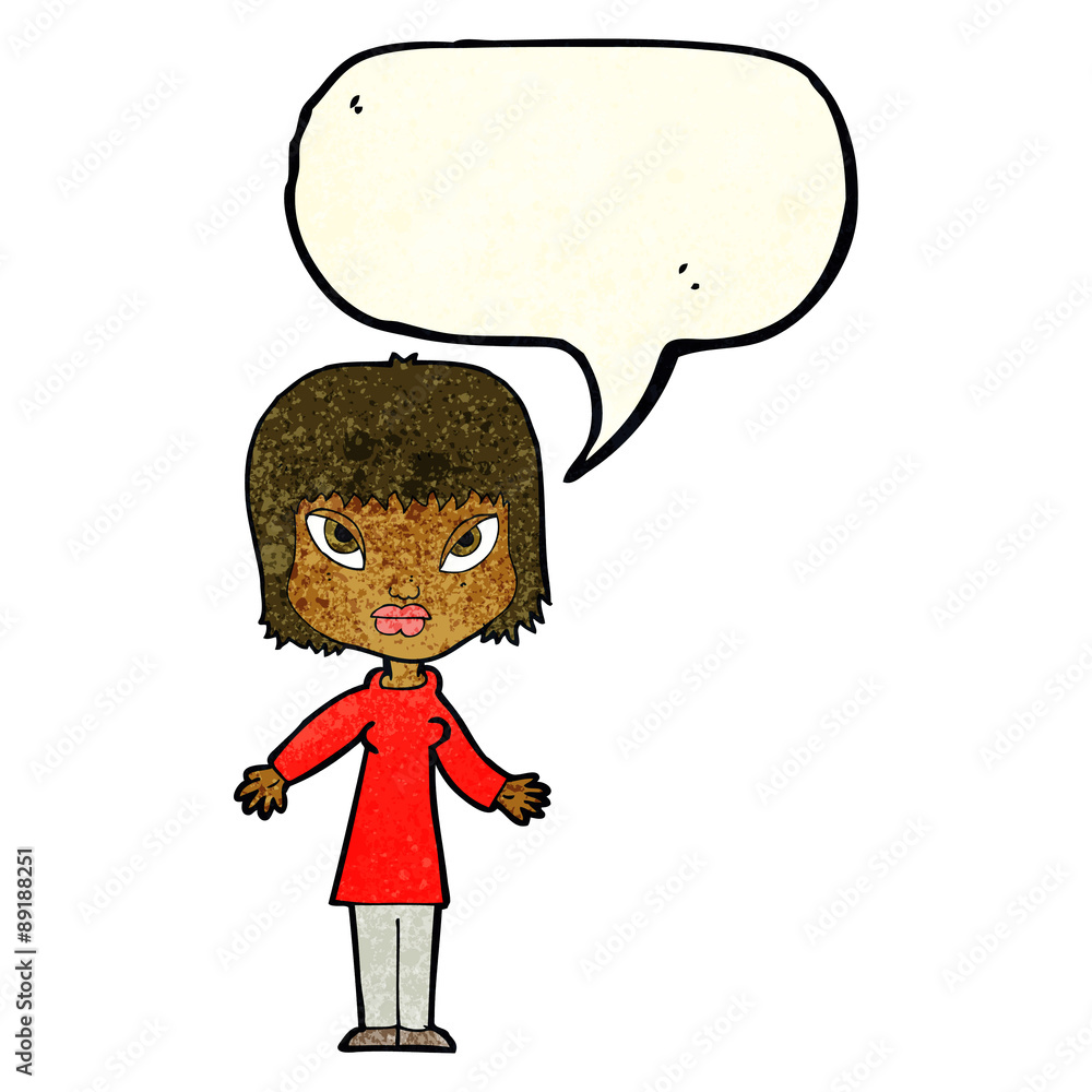 cartoon woman with open arms with speech bubble cartoon woman with open arms with speech bubble