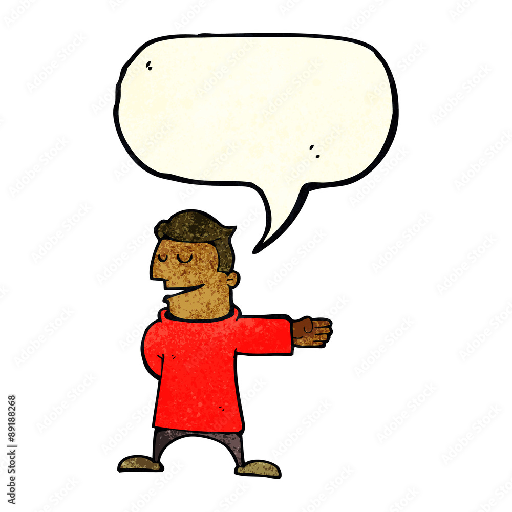 cartoon man gesturing direction with speech bubble cartoon man gesturing direction with speech bubble