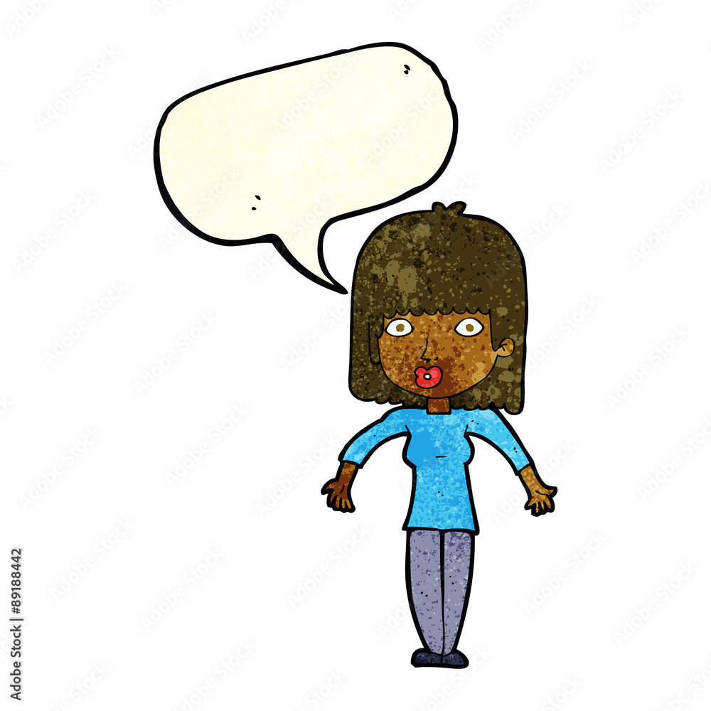 cartoon woman shrugging with speech bubble cartoon woman shrugging with speech bubble