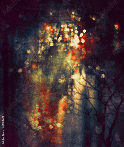 bokeh abstract of traffic lights of the night street digital painting