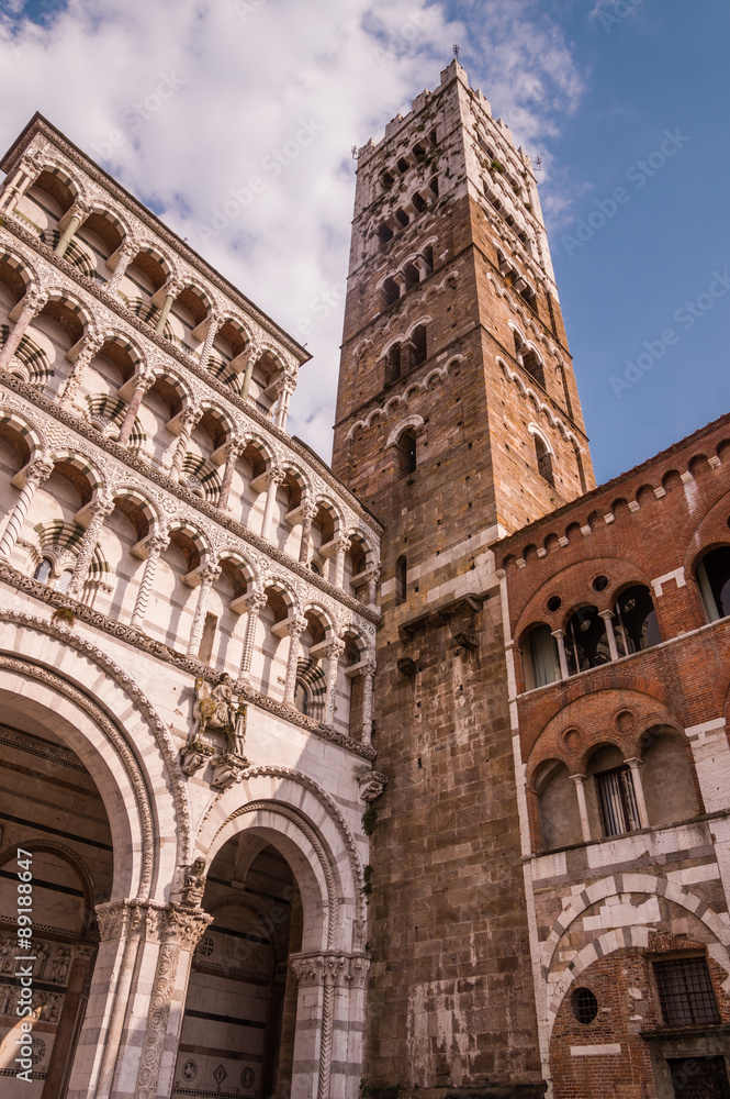 Lucca cathedral with campanile. Tuscany, Italy