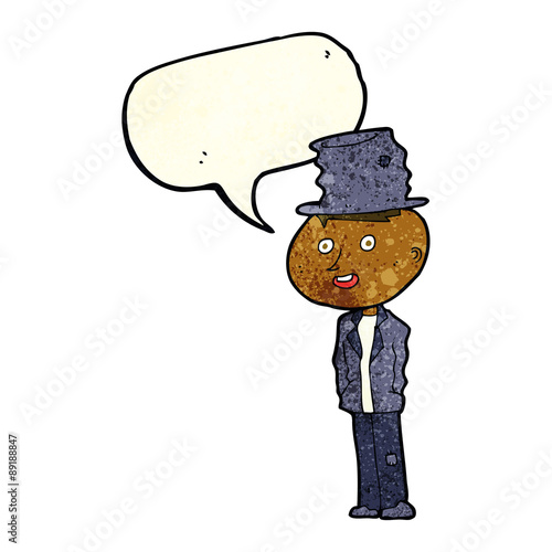 cartoon funny hobo man with speech bubble