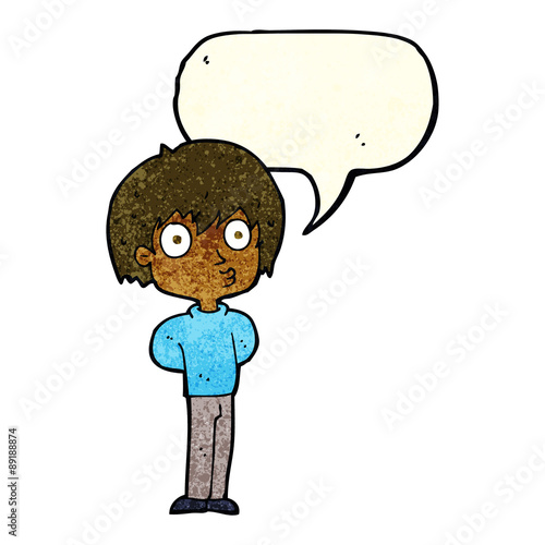 cartoon impressed boy with speech bubble