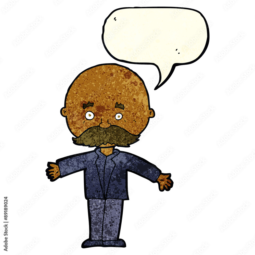 cartoon bald man with open arms with speech bubble cartoon bald man with open arms with speech bubble