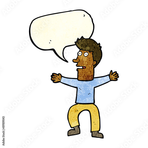 cartoon startled man with speech bubble