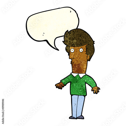 cartoon startled man with speech bubble