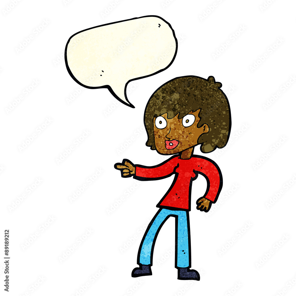 cartoon woman pointing with speech bubble cartoon woman pointing with speech bubble
